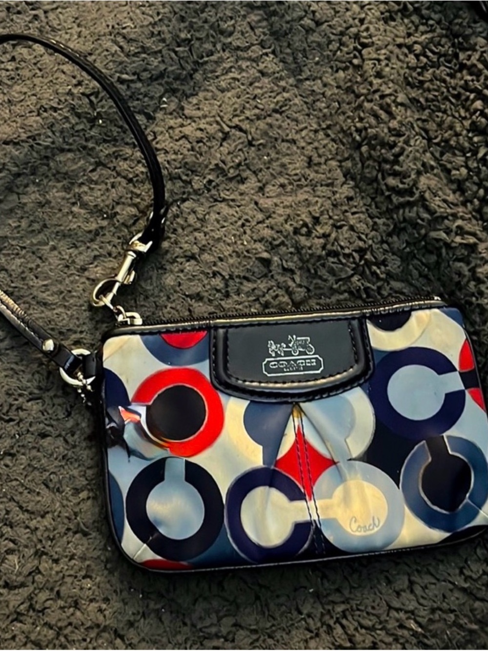 Coach Madison Optic Scarf Print  Signature C Ring Wristlet in Navy, Red, Cream